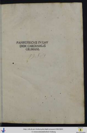 Panegyricvs In Lavdem Cardinalis Grimani