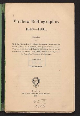Virchow-Bibliographie : 1843 - 1901