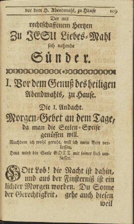 I. Vor dem Genuß des heiligen Abendmahls, zu Hause.
