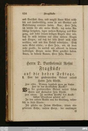 I. Von der gnadenreichen Geburt unsers Herrn Jesu Christi.