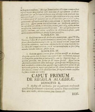 Caput Primum De Regula Algebræ.