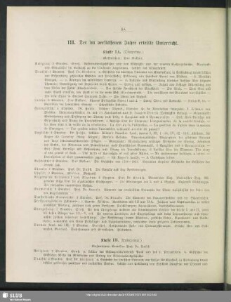 III. Der im verflossenen Schuljahre erteilte Unterricht