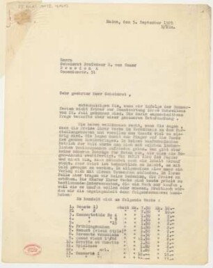 Brief an Emil von Sauer : 05.09.1929
