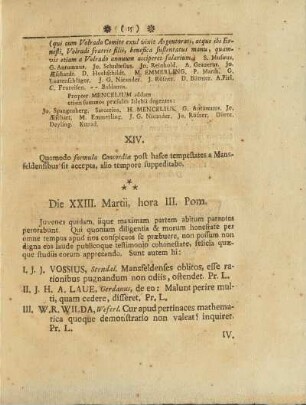 Die XXIII. Martii, hora III. Pom