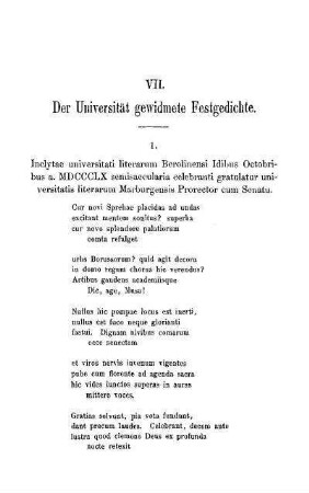 VII. Der Universität gewidmete Festgedichte