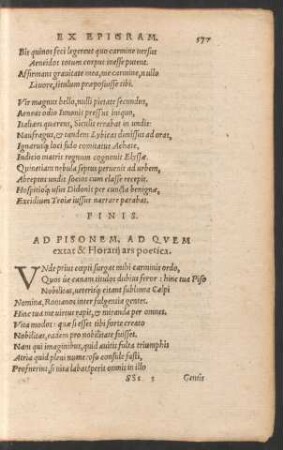 Ad Pisonem, Ad Quem extat & Horatii ars poetica.