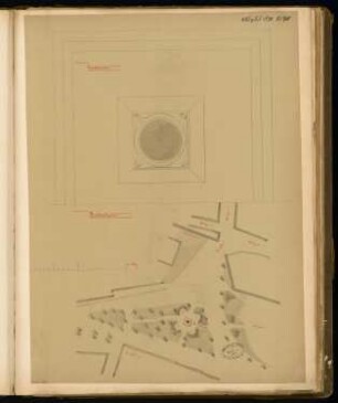 Gefallenendenkmal, Mühlhausen Monatskonkurrenz August 1878: Lageplan, Grundriss; Maßstabsleiste