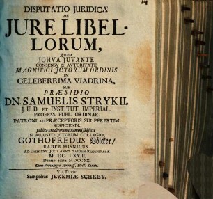 Disp. ... de iure libellorum
