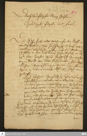 Brief von August Hermann Francke an Sophie Christiane von Brandenburg-Bayreuth.