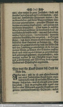 V. Von was für Kauff-Leuten biß Orts die Rede sey