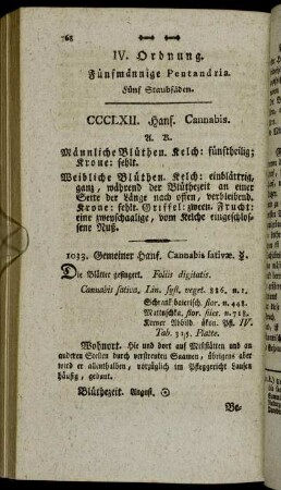 IV. Ordnung. Fünfmännige Pentandria. Fünf Staubfäden