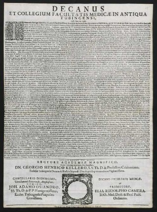 Decanus Et Collegium Facultatis Medicae In Antiqua Tubingensi, Lect. Benevol. Salut.