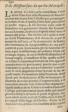 Delle Missioni fatte da questa Metropoli