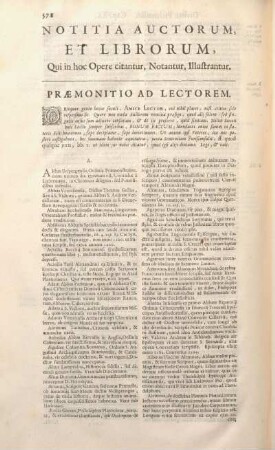 Notitia Auctorum, Et Librorum, Qui in hoc Opere citantur, Notantur, Illustrantur. [alphabetisch]