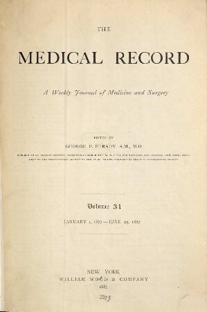 Medical record : a monthly journal of medicine and surgery. 31. 1887