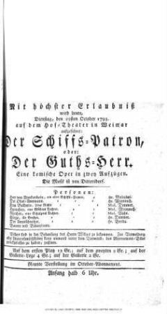 Der Schiffs=Patron, oder: Der Guths=Herr
