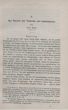 II. Zur Theorie der Vectoren und Quaternionen.