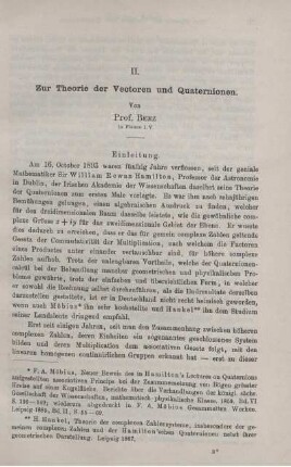 II. Zur Theorie der Vectoren und Quaternionen.