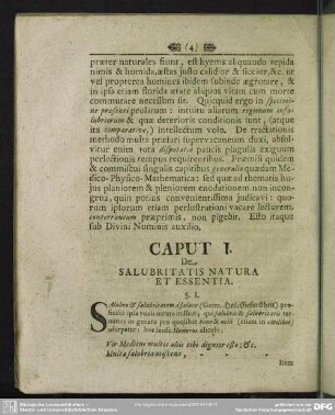 Caput I. De Salubritatis Natura Et Essentia