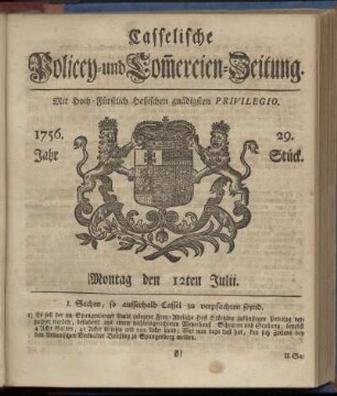 29. Stueck, Montag den 12ten Julii 1756
