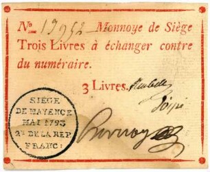 Geldschein, 3 Livres, 05.1793