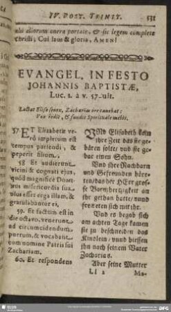 Evangel. In Festo Johannis Baptistae, Luc. 1. à v. 57-ult.