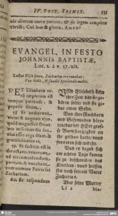 Evangel. In Festo Johannis Baptistae, Luc. 1. à v. 57-ult.