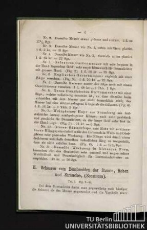II. Scheeren zum Beschneiden der Bäume, Reben und Sträucher, (Secateurs).