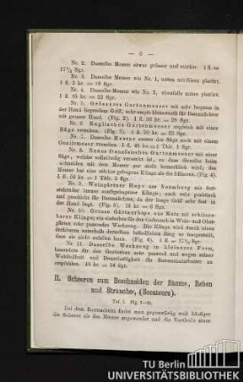 II. Scheeren zum Beschneiden der Bäume, Reben und Sträucher, (Secateurs).