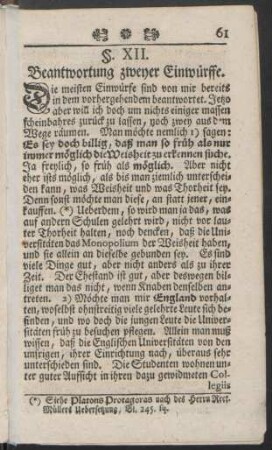 §. XII. Beantwortung zweyer Einwürffe