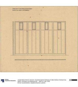 Giessen, Grossherzogliche Wohnung im Alten Schloss Wohnzimmer, Aufriss, Grundriss und Seitenansicht des Paravents