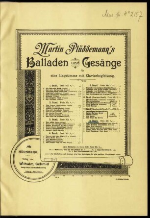 Balladen und Gesänge : für Baryton oder Bass mit Pianoforte, 8