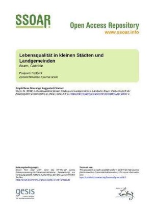 Lebensqualität in kleinen Städten und Landgemeinden