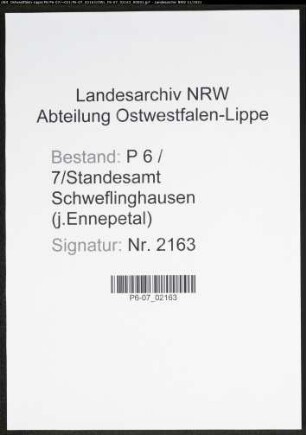 Heiratsregister Standesamt Schweflinghausen