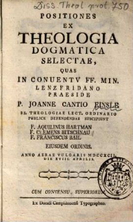 Positiones Ex Theologia Dogmatica Selectae