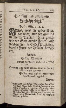 Die fünf und zwanzigste Leich-Predigt.