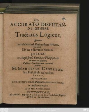 De Accurato Disputandi Genere Tractatus Logicus