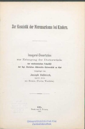 Zur Kasuistik der Nierensarkome bei Kindern