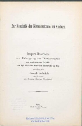 Zur Kasuistik der Nierensarkome bei Kindern