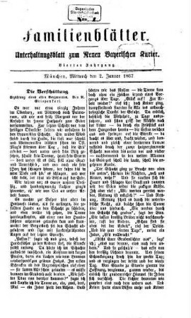 Neuer bayerischer Kurier für Stadt und Land. Familienblätter : Unterhaltungsblatt zum Neuen bayerischen Kurier. 1867 = Jg. 4
