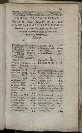 Index Alpaabeticus Vocum Seu Notarum Ex Singulis Capitibus Memorialium [...]