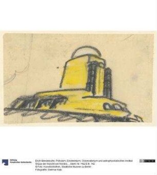 Potsdam, Einsteinturm, Observatorium und astrophysikalisches Institut. Skizze der Ansicht von Nordosten - Perspektivansicht