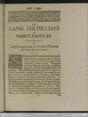 [Continens Ordinem Dissertationum de Lapsu Tertulliani & c.]