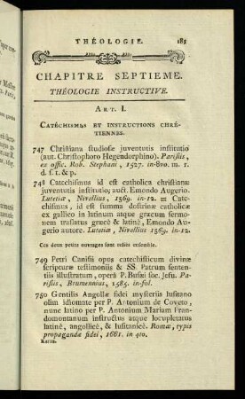 185-203, Chapitre Septieme. Theologie Instructive.