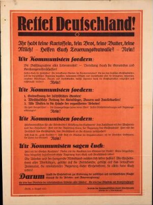 "Rettet Deutschland! Wir Kommunisten fordern..." (KPD)