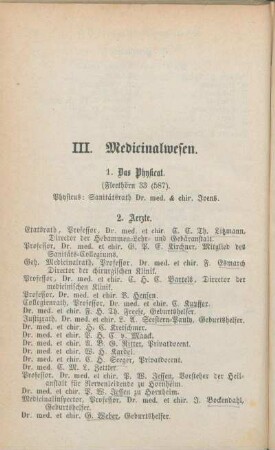 III. Medicinalwesen.