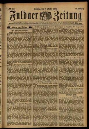 Erste Ausgabe vom Sonntag, den 09. Oktober 1892.