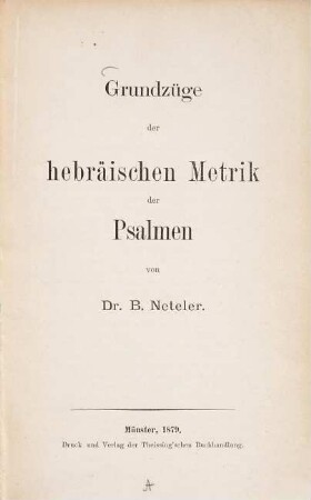 Grundzüge der hebräischen Metrik der Psalmen