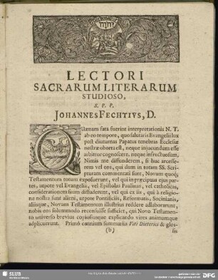 Lectori Sacrarum Literarum Studioso