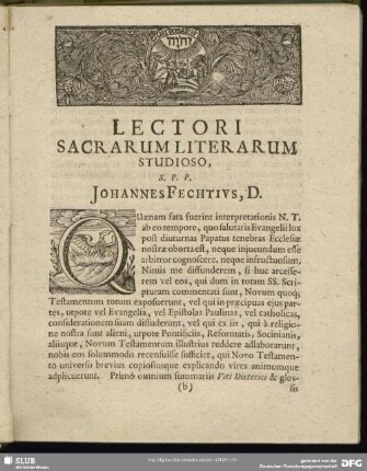 Lectori Sacrarum Literarum Studioso